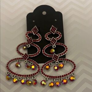 Fashion Jewelry Red and Silver Hoop Earrings (pierce)